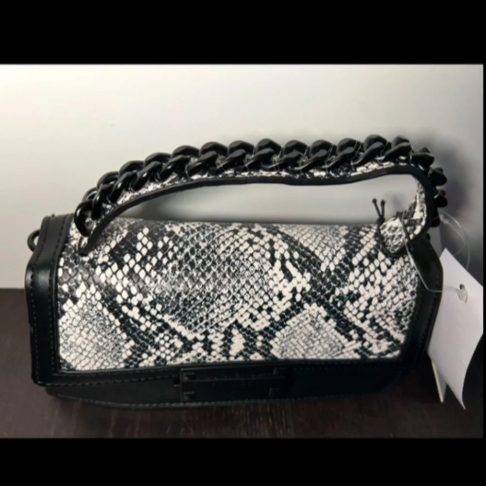 Nicole Miller Snakeskin Mini Crossbody/Handbag/Purse Black/White